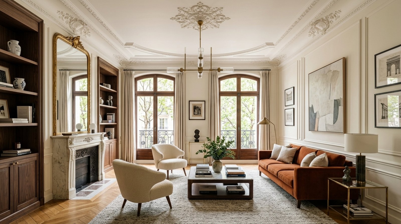 Intérieur chaleureux aux teintes camel et beige
